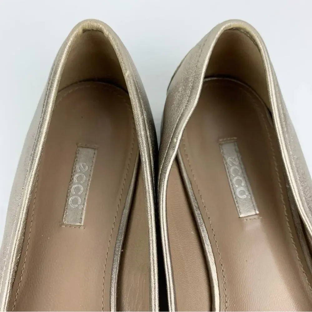 Ecco Metallic Silver Gold Leather Floral Ballet Slip On Flats 40